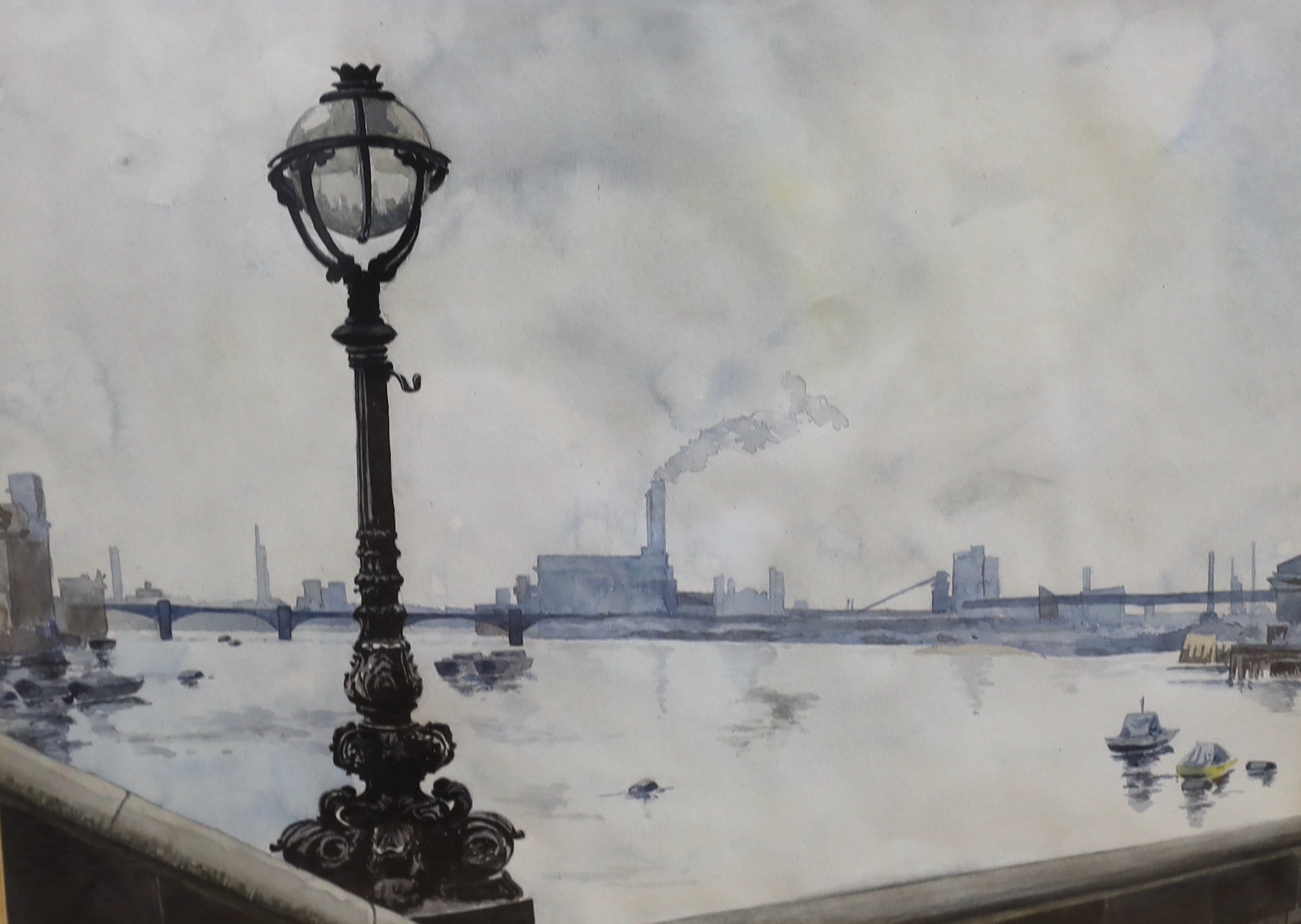 M. C. Bernard, pair of watercolours, 'From the steps of Battersea Bridge', signed, 24 x 32cm